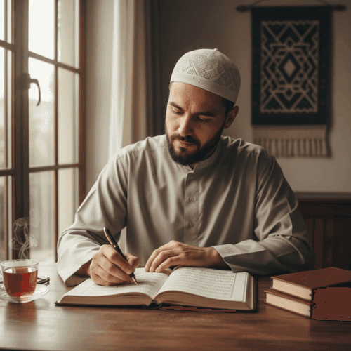 Young Muslim journaling and tracking habits